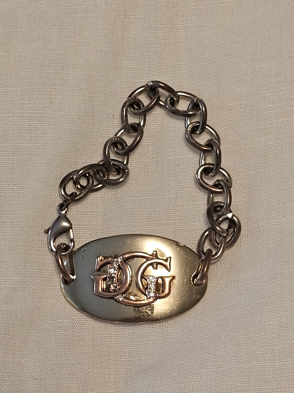Vintagw GUESS Silver-Tone Chain Logo Bracelet